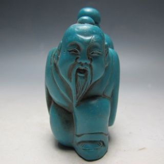 Chinese Hand - Carved Turquoise Snuff Bottle - Old Man photo