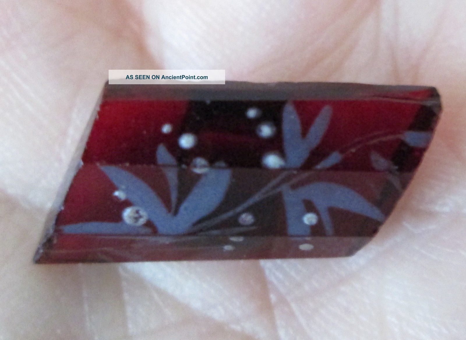Antique Red Glass Button,  Rhomboid Shape,  Acid Etched? Floral Design Buttons photo