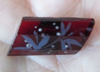 Antique Red Glass Button,  Rhomboid Shape,  Acid Etched? Floral Design photo