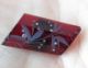 Antique Red Glass Button,  Rhomboid Shape,  Acid Etched? Floral Design Buttons photo 2