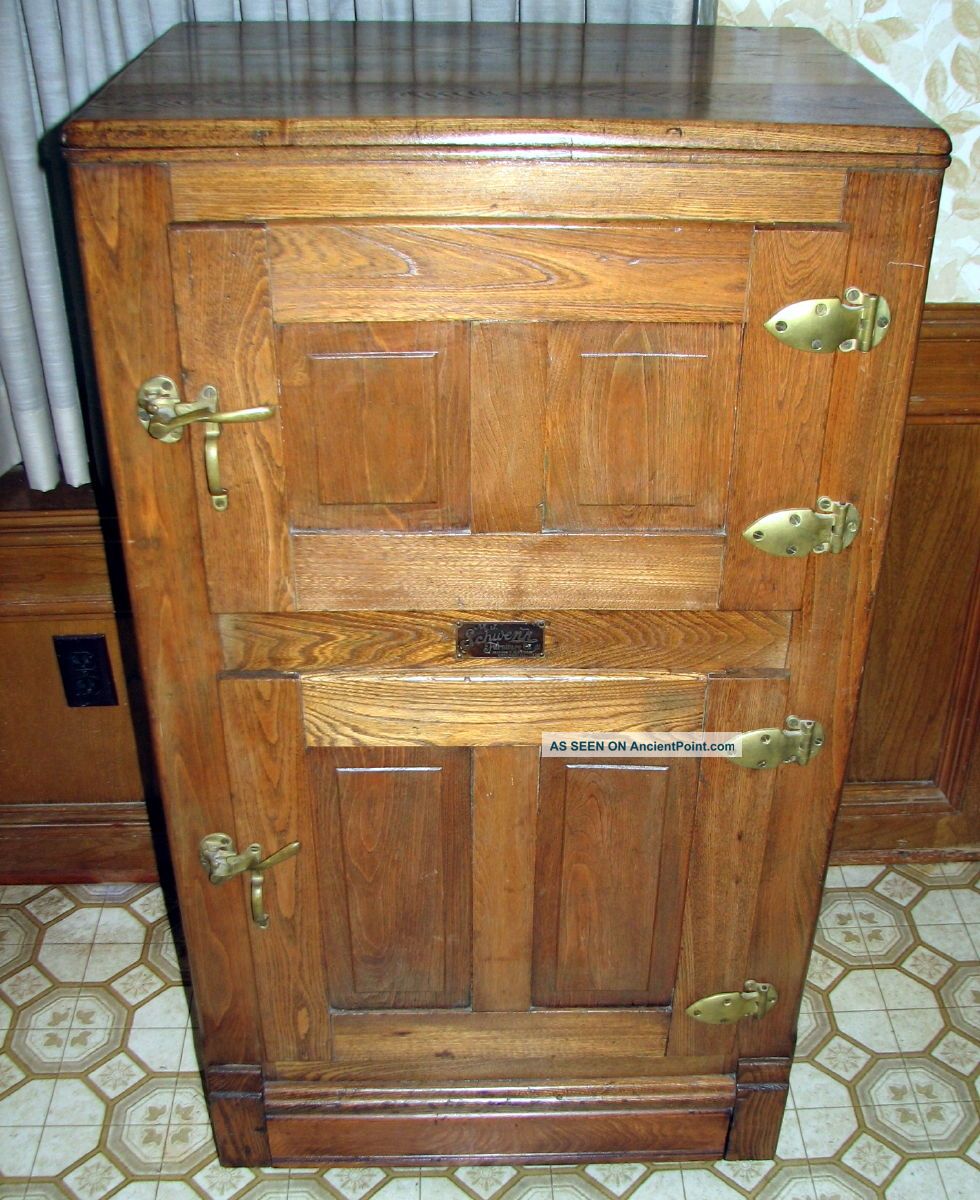 Antique Oak Ice Box,  2 Door,  M.  J.  Schwenk Furniture,  Chicago,  Ill Ice Boxes photo