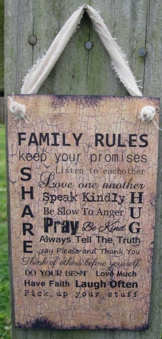 Family Rules Hanging Wall Sign Plaque Country Primitive Rustic Lodge Cabin photo