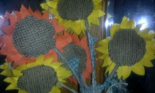 Ex Lg Group Primitive Handmade Antique Sunflowers On Real Twigs Orange & Yello photo