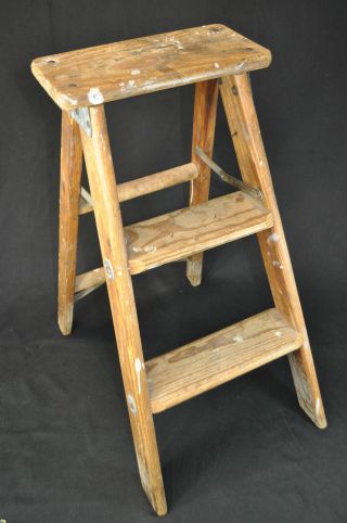 Vintage 2 - Step Ladder Wood Folding Step Stool 24 