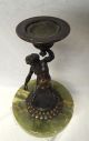 Antique Art Nouveau Bronze Sculpture Atlas Holding Crystal Glass Ball Marble Metalware photo 4