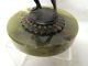 Antique Art Nouveau Bronze Sculpture Atlas Holding Crystal Glass Ball Marble Metalware photo 5
