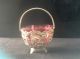 Victorian Silver Plated Sweetmeat Basket & Cranberry Glass Liner Greek Key Feet Sugar Bowls/ Tongs photo 2
