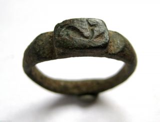 C.  50 A.  D British Found Roman Period Ae Bronze Decorative Seal Ring.  Dolphin photo