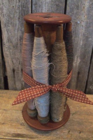 Antique Primitive Wooden Bobbin Spools Textile Display Sewing Country Decor photo