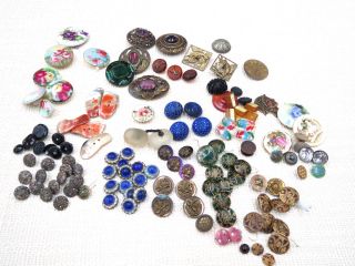115 Victorian & Art Nouveau Buttons Enamel,  Glass,  Bakelite,  Figurals,  H/painted photo