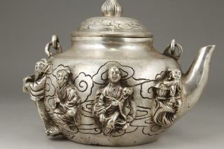Old White Copper Handwork Carving Immortal Portable Tea Pot W Xuande Mark photo