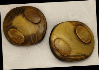 Antique Buttons Pr (2) Bakelite Celluloid Horn Layered Shank Big 2 