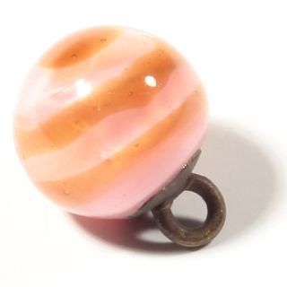 12mm Czech Victorian Antique Satin Pink Caramel Stripe Art Glass Ball Button photo