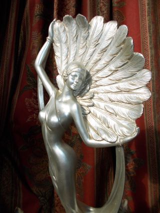 Art Deco 1930s Burlesque Fan Lady Figurine Flapper Vintage Girl Statue Figure photo