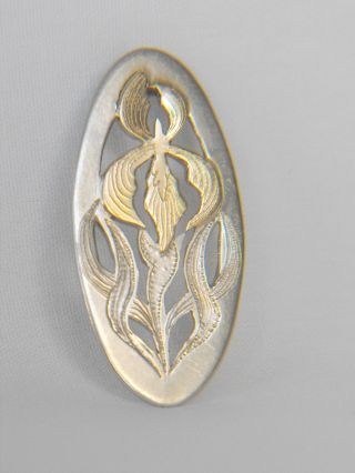 Antique Pendant Art Nouveau 14k Gold Sterling Silver Hand Etched Floral Motif photo