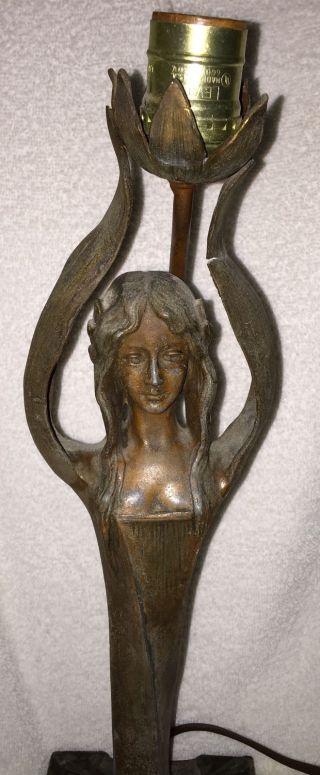 Antique Art Nouveau Figural Lady Bronzed Spelter Frankart Type Lamp photo