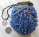 Antique Victorian Art Nouveau Gold Filigree Frame Crochet Aqua Blue Bead Purse Victorian photo 3