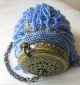 Antique Victorian Art Nouveau Gold Filigree Frame Crochet Aqua Blue Bead Purse Victorian photo 5
