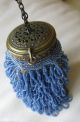Antique Victorian Art Nouveau Gold Filigree Frame Crochet Aqua Blue Bead Purse Victorian photo 6