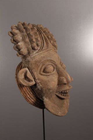 Cameroon: Old Tribal African Bamun Mask With Basket. photo
