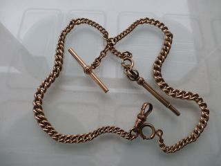 Victorian Rose Gold Plated Double Albert Pocket Watch Chain & Key Fob photo