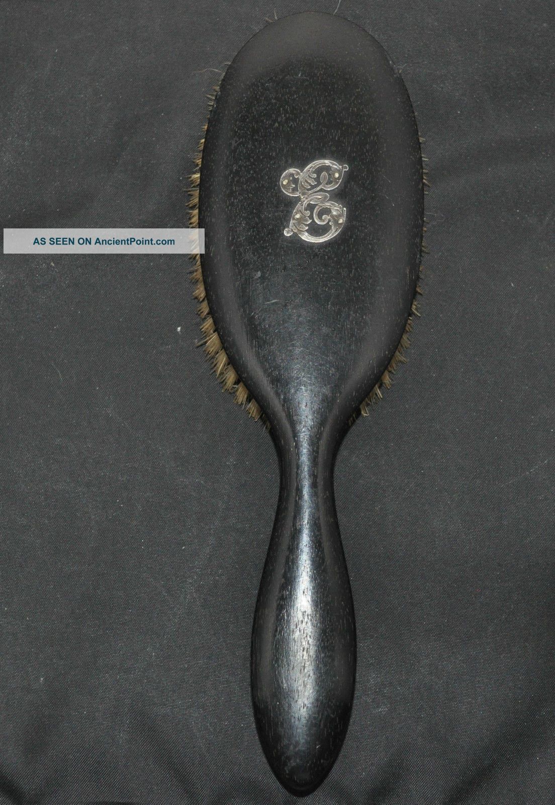 Antique/vintage Monogrammed Silver & Ebony Wood Hair Brush Brushes & Grooming Sets photo