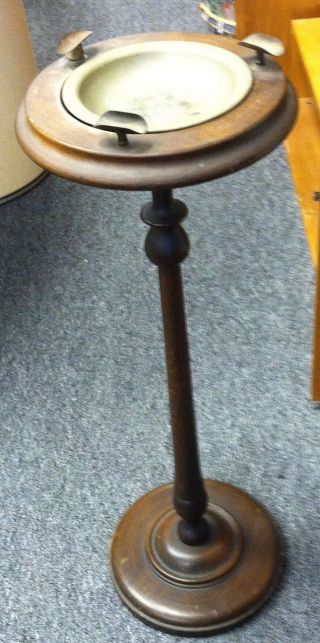 Antique Wood Ashtray Floor Stand W/ Metal/brass Cigar/ Cigarette Holders photo