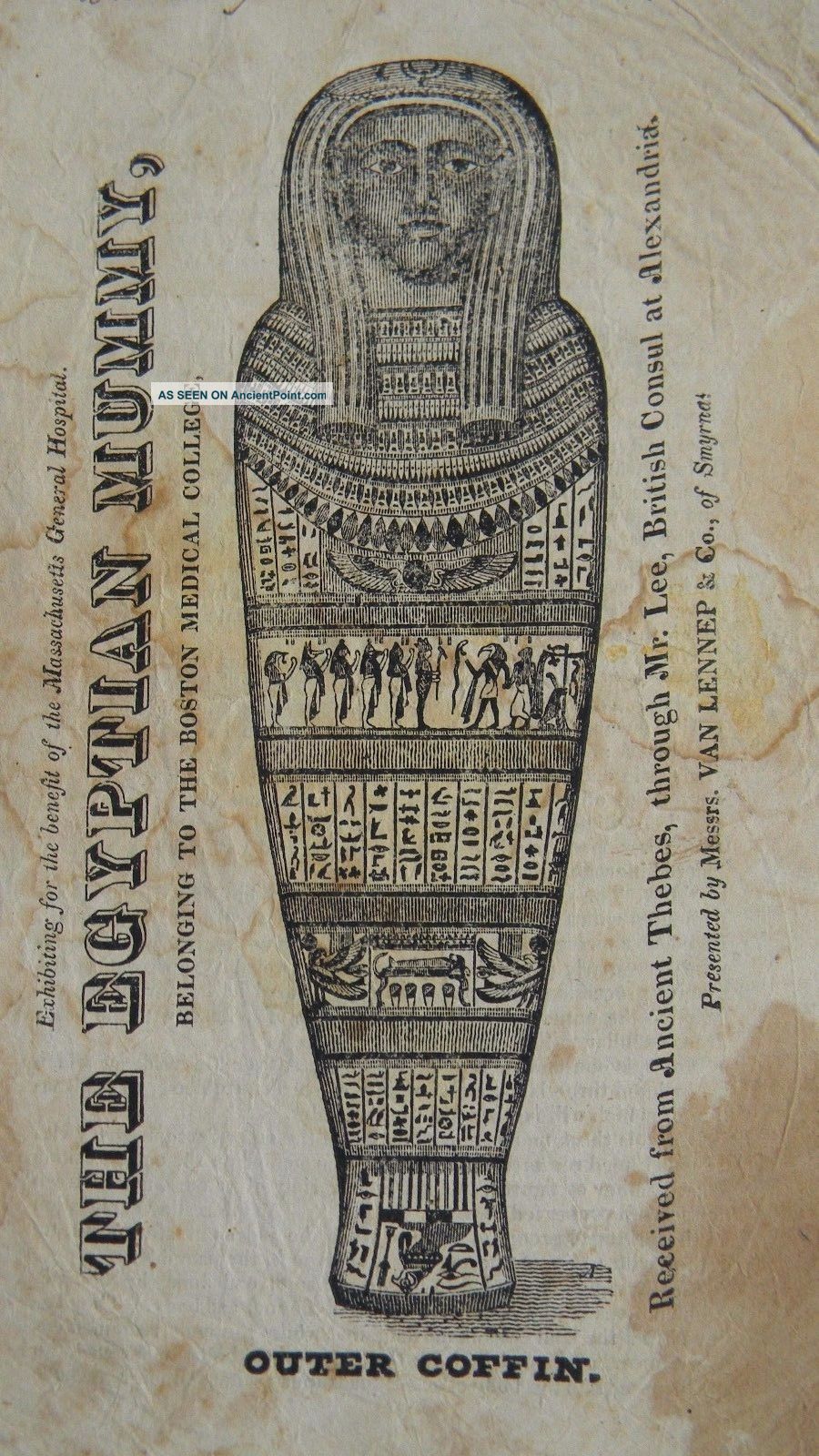 Ca.  1823 - The Egyptian Mummy 4 Page Advertising Brochure Boston Medical College Egyptian photo