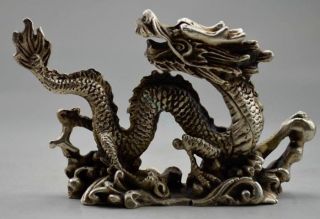 Old Chinese Handwork Tibet Silver Carved Dragon Play Bead Statue photo