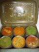 Primitive Green Paint Tin Toleware 6 Cannisters Spice Box,  With Spices Primitives photo 3