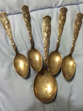 5 Antique Rare 1885 C.  W.  Bixler Sterling Silver Spoons Monogrammed photo