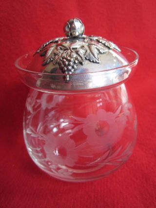 Exceptional Aucello Sterling Silver And Cut Crystal Sugar Bowl - Cond photo