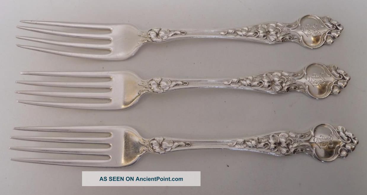3 Wallace Violet Pattern - Sterling Silver - Dinner Forks 7 - ⅛ 