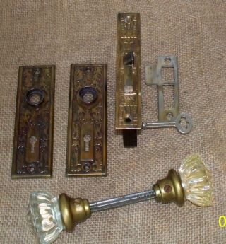 Antique Door Lock And Glass Knobs Cr 1890s photo