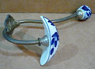 Large Wall Hook With Delft Tile Porcelain Tips.  Blue And White Porcelain.  Old photo
