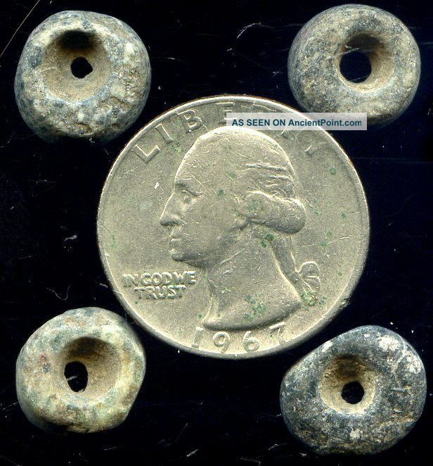 Pre - Columbian 4 Aztec Drilled Serpentine? Beads: Ca:300 Bc - 500 Ad The Americas photo