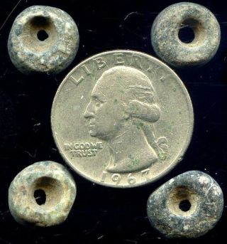Pre - Columbian 4 Aztec Drilled Serpentine? Beads: Ca:300 Bc - 500 Ad photo