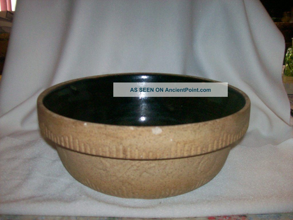 Antique - Deel Economy Cookin Ware Health Tan Stoneware Bowl Pat.  1885 Hearth Ware photo
