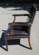 Antique Black Leather Reeded Mahogany Neo Classical Arm Chair 1900-1950 photo 2