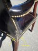 Antique Black Leather Reeded Mahogany Neo Classical Arm Chair 1900-1950 photo 5