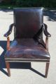 Antique Black Leather Reeded Mahogany Neo Classical Arm Chair 1900-1950 photo 7
