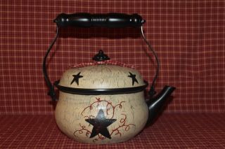 Primitive Crackle Decorative Metal Tea Pot Country Farmhouse Decor photo