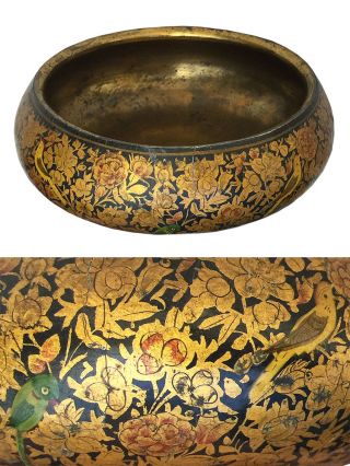 Istalifi: Exceptional C19th Indian Kashmir Painted Lacquer Papier Mache Bowl Nr photo