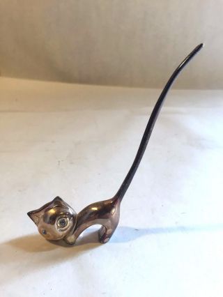 Mid - Century Abstract Modernistic Cat Figurine Ring Holder Silver Plate Art Deco photo