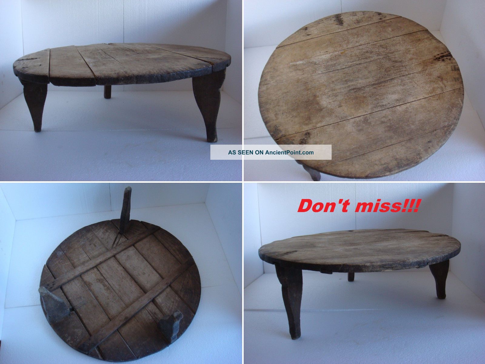 Rare 19th Century Antique Primitive Typical Balkans Low Round Dining Table Primitives photo