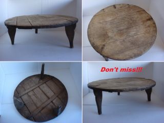 Rare 19th Century Antique Primitive Typical Balkans Low Round Dining Table photo