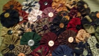 30 Small Primitive Self Handmade Fabric Yoyo/button Bowl Fillers photo