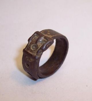 Antique/ancient Medieval Wearable Bronze Buckle Ring - Uk Size L/us Size 6.  25 photo