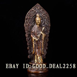 Chinese Retro Brass Gilt Hand - Carved Kuan - Yin Statue W Ming Xuande Mark photo