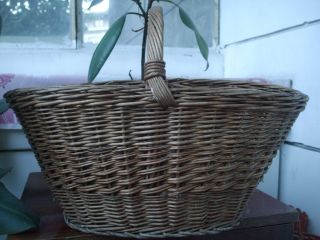Antique Vintage Old Country Farm Gathering Basket Oval Hand Woven photo